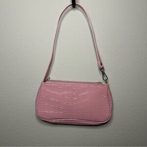 Pink Croc-Embossed Shoulder Bag